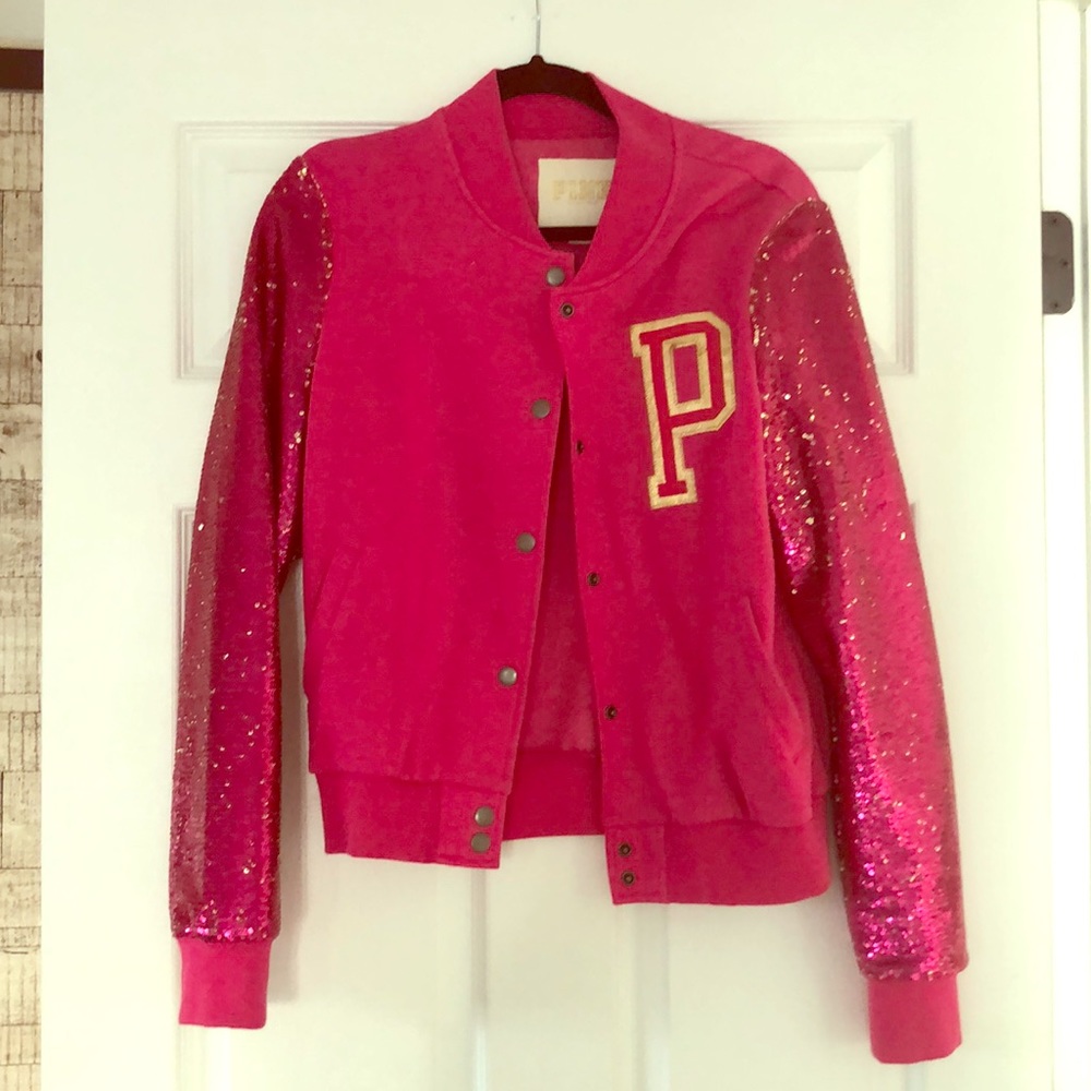 Victoria secret sequin letter zip up